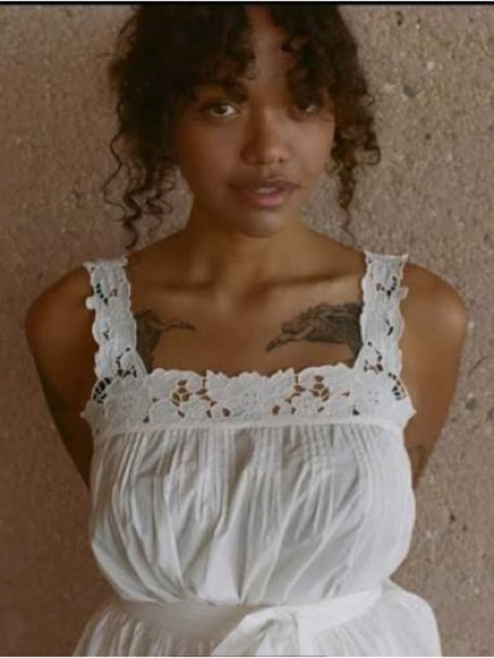 Doen White Cotton Lace-Trim Square-Neck Tank